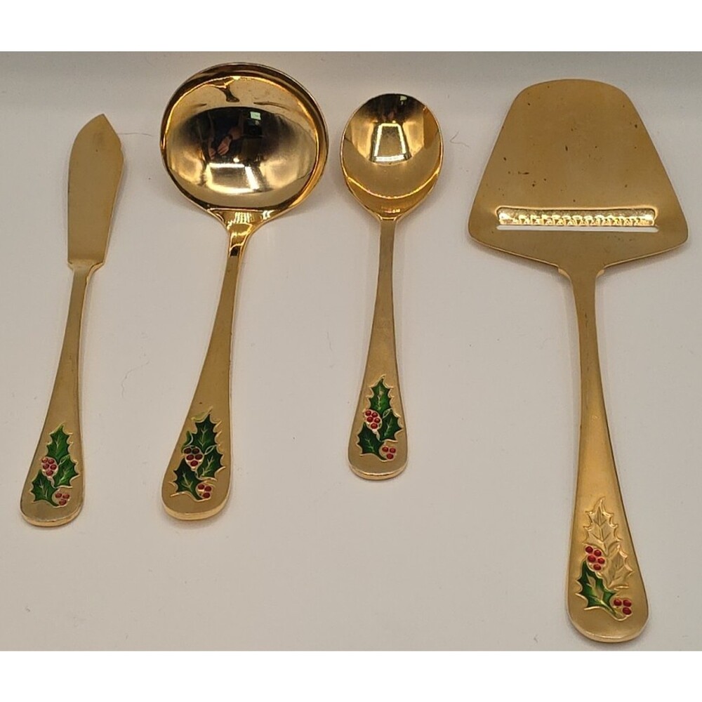 Vtg Hollyberry 4 Piece Serving Set Gold Tone JCPenney No. 1006